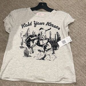 Moa Moa Light Heather Gray 'Hold Your Horses' Tee with Navy Graphic